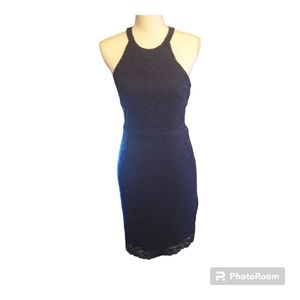 Dress Lacy Halter Sheath Navy Blue (4)